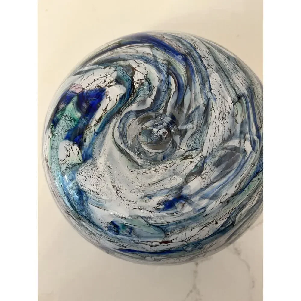 Murano Style Bowl Hand Blown Art Glass Cobalt Blue Swirl 8x6